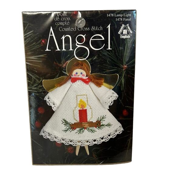 Point De Croix Counted Cross Stitch Angel Lamp Light Christmas Tree Ornament Kit - Picture 1 of 2